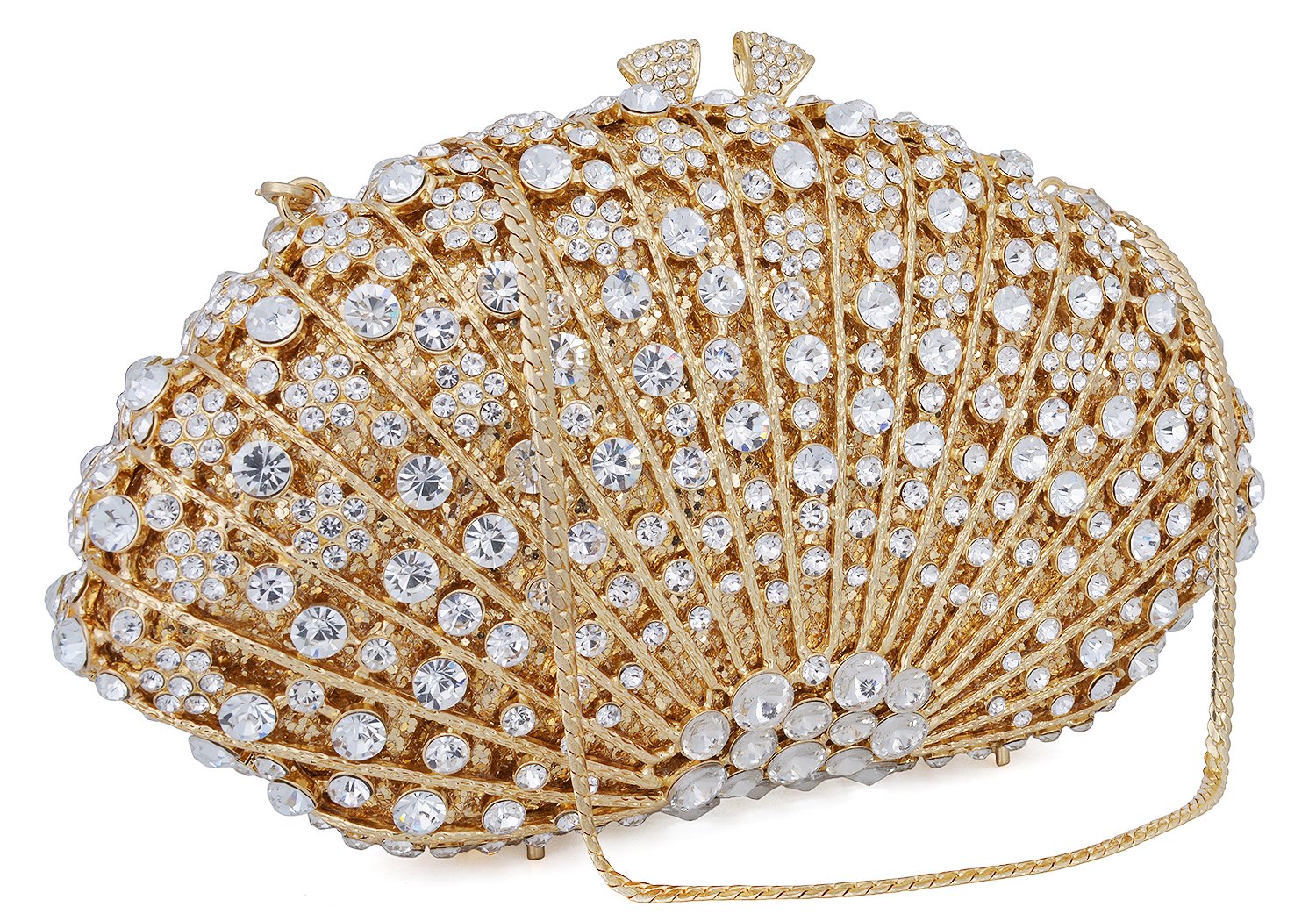 Mossmon Crystal Clutch Women Luxury Rhinestone Evening Bag (Gold)