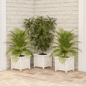 Lattice Design Planter Box - 14.75-Inch-Square Decorative Outdoor Flower or Plant Pot - Front Porch, Patio, and Garden Decor by Pure Garden (White)