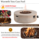 Load image into Gallery viewer, Merax 38.19'' MGO Propane Outdoor Fire Pit with Vertical Stripe Design, 50000 BTU Round Fire Pit Table with Steel Burner, Adjustable Flame Control, Lava Rocks &amp; Rain Cover for Patio&amp;Backyard, Brown
