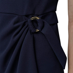 DKNY Women's Flutter Sleeve Faux Wrap Dress with Hardware, Spring Navy, 2