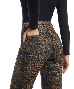 ETTELO Women's Jeans Straight Leg Casual High Waisted Stretch Trendy Leopard Pull On Jeans for Women