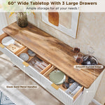 Load image into Gallery viewer, OKD Fluted Wine Bar Cabinet for Liquor, 60&quot; Modern Coffee Bar Cabinet w/Wine &amp; Glass Rack, Large Buffet Sideboard w/ 3 Storage Drawers &amp; Adjustable Shelves for Home, Dining Room, Kitchen, Solid White
