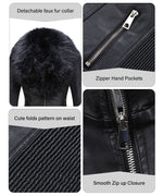Load image into Gallery viewer, Bellivera Women's Faux Leather Short Jacket Moto Sherpa-Lined Coat with Removable Fur Collar 9201 Black L
