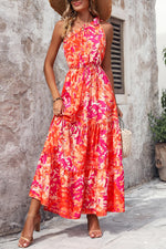 Load image into Gallery viewer, PRETTYGARDEN Women's Summer Floral Maxi Dress Knot One Shoulder Sleeveless Ruffle Flowy Boho Beach Wedding Guest Dresses (Orange Rose Red Big Floral,Medium)
