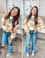 Load image into Gallery viewer, ZESICA Women's 2025 Fall Fashion Turtleneck Long Sleeve Striped Ribbed Knit Loose Pullover Sweater Tops Khaki Plaid Medium
