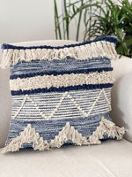 Load image into Gallery viewer, Chardin home Montego Farmhouse Decorative Throw Pillow Covers (Set of 2). Boho Soft Warm Cotton Woven Square Pillow Cover 18x18 for Couch Sofa Bedroom, Blue/Off-White
