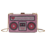 Load image into Gallery viewer, Renabro Women Retro Radio Shape Crossbody Bag Rhinestone Pink Heart Evening Clutch Purses(pink heart)
