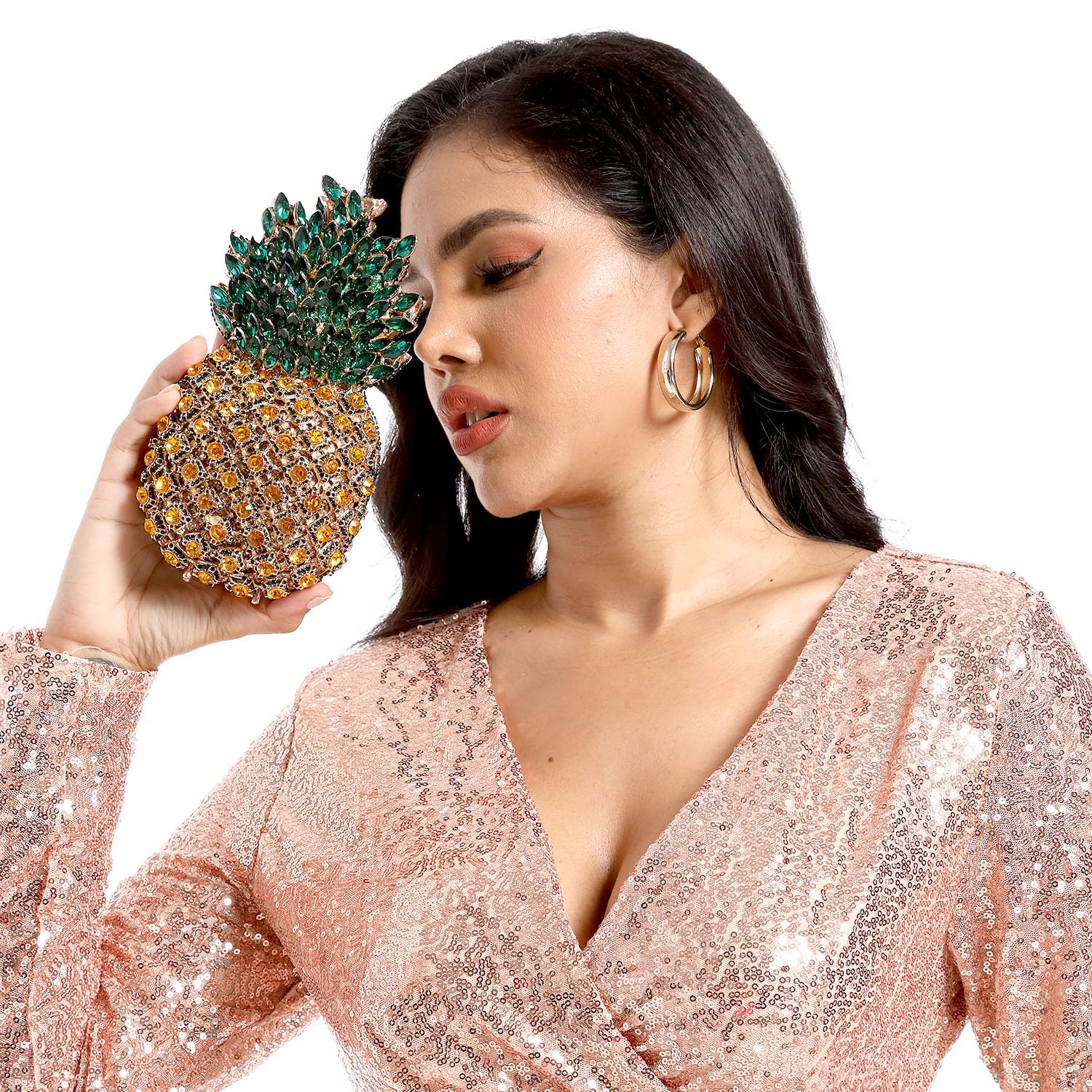 Boutique De FGG Pineapple Crystal Evening Bags and Clutches for Women Formal Dinner Purses Party Rhinestones Handbags (Multicoloured 1,Mini)
