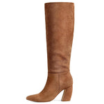 Load image into Gallery viewer, CYNLLIO Suede Brown Knee High Boots for Women Tall Wide Calf Tan Boots Fall Long Boot 3.35" Chunky Heeled Pointed Toe Botas de Mujer Elegantes Size 8.5
