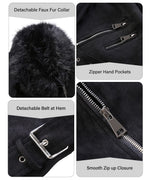 Load image into Gallery viewer, Bellivera Women's Faux Suede Leather Jacket Motocycle Sherpa-Lined Coat with Detachable Fur Collar 8830 Black M
