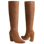 Load image into Gallery viewer, CYNLLIO Suede Brown Knee High Boots for Women Tall Wide Calf Tan Boots Fall Long Boot 3.35" Chunky Heeled Pointed Toe Botas de Mujer Elegantes Size 8.5
