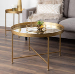 Load image into Gallery viewer, Kate and Laurel Celia Metal Foldable Round Accent Table, 18.25&quot; x 18.25&quot; x 22&quot;, Glass Surface and Gold Frame, Modern Minimalist Design and Detachable Magnetic Tabletop
