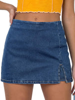 Load image into Gallery viewer, ANRABESS Jean Skorts for Women High Waisted Side Slit Summer Casual Mini Skirts Y2K Trendy Stretch Denim Shorts Deep Blue Medium
