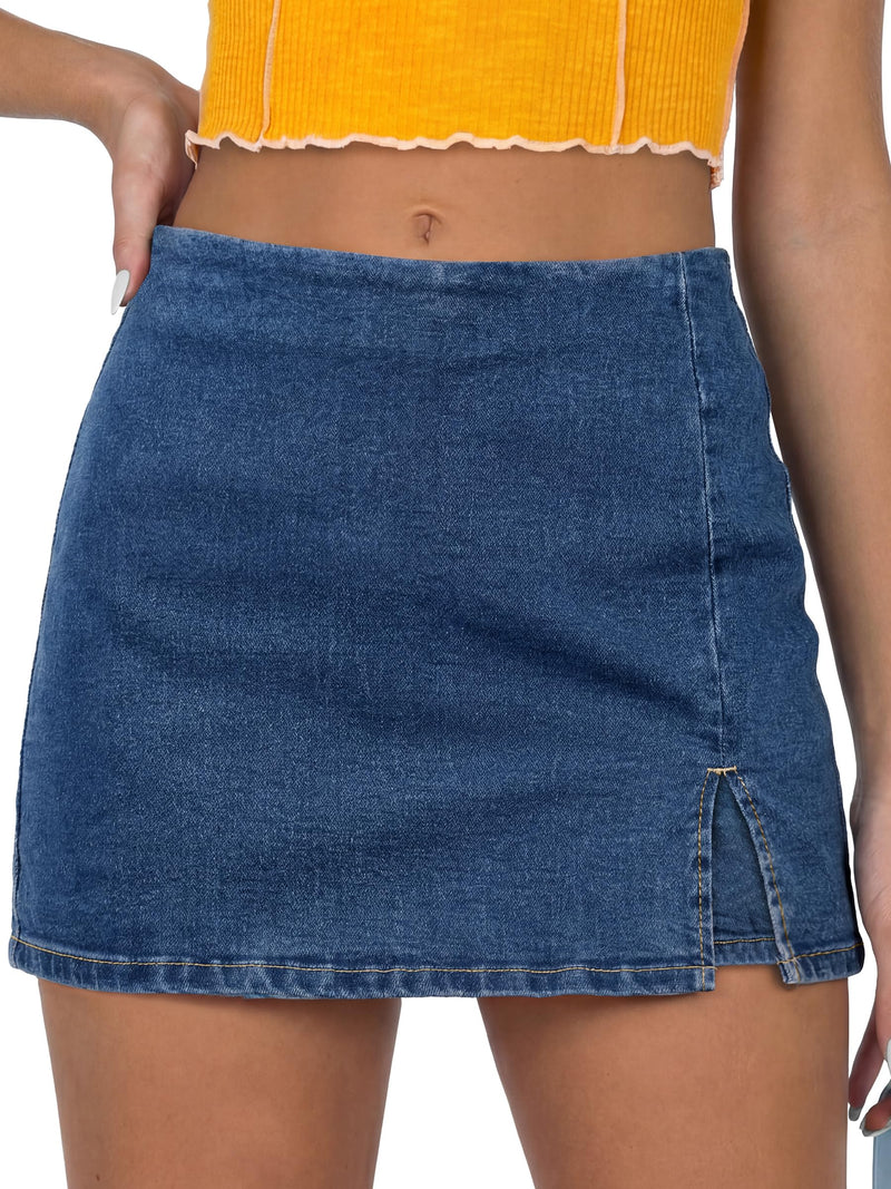 ANRABESS Jean Skorts for Women High Waisted Side Slit Summer Casual Mini Skirts Y2K Trendy Stretch Denim Shorts Deep Blue Medium