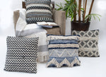 Load image into Gallery viewer, Chardin home Montego Farmhouse Decorative Throw Pillow Covers (Set of 2). Boho Soft Warm Cotton Woven Square Pillow Cover 18x18 for Couch Sofa Bedroom, Blue/Off-White
