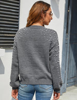 Load image into Gallery viewer, Blooming Jelly Women's Chunky Sweater Crewneck Sweatshirt Knit Lantern Sleeve Oversized Pullover Sweater with Pearls(Small,Grey)
