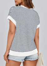Load image into Gallery viewer, PRETTYGARDEN Womens Short Sleeve Sweater Spring Summer 2025 Round Neck Striped Pullover Cap Sleeve Knit Sweater Vest Tops(Striped White Navy,Medium)
