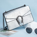 Load image into Gallery viewer, DEEPMEOW Crossbody Shoulder Evening Bag for Women - Snake Printed Leather Messenger Bag Chain Strap Clutch Small Square Satchel Purse（Silver）

