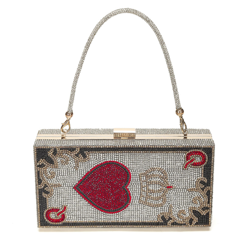 MAYIFDO Crystal Evening Bag Rhinestone Bling Playing Card Purse Queen of Hearts Purses Poker Card Handbags Clutch