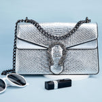 Load image into Gallery viewer, DEEPMEOW Crossbody Shoulder Evening Bag for Women - Snake Printed Leather Messenger Bag Chain Strap Clutch Small Square Satchel Purse（Silver）
