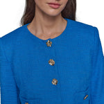Load image into Gallery viewer, Karl Lagerfeld Paris Women's Tweed Solid Scoop Neck Cropped Knit Blazer,French Blue,8
