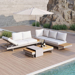 Load image into Gallery viewer, homary 6 Piece Aluminum &amp; Teak Outdoor Sofa Set, Patio Sofa Seat L-Shaped Outdoor Sectional Sofa Set with Adjustable Backrests/Waterproof/Fade Resistant Cushions Ideal for Patios/Balconies,Light Gray
