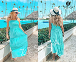 Load image into Gallery viewer, ZESICA Women's 2025 Summer Bohemian Strapless Off Shoulder Lace Trim Backless Flowy A Line Beach Long Maxi Dress,Aqua,Medium
