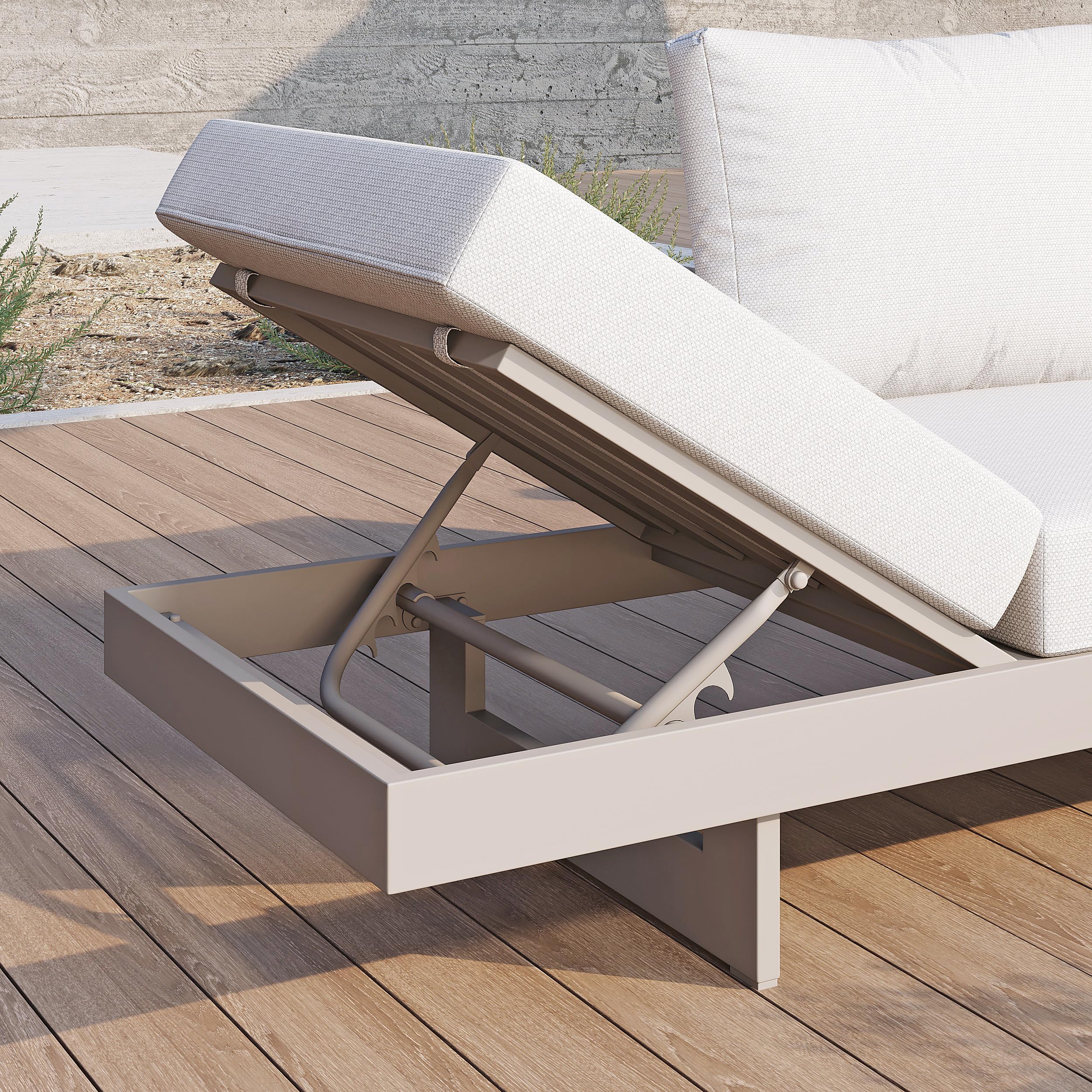 homary 6 Piece Aluminum & Teak Outdoor Sofa Set, Patio Sofa Seat L-Shaped Outdoor Sectional Sofa Set with Adjustable Backrests/Waterproof/Fade Resistant Cushions Ideal for Patios/Balconies,Light Gray