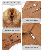 Load image into Gallery viewer, Bellivera Women's Faux Leather Suede Jacket Motocycle Sherpa-Lined Coat with Removable Fur Collar 8830 Brown M
