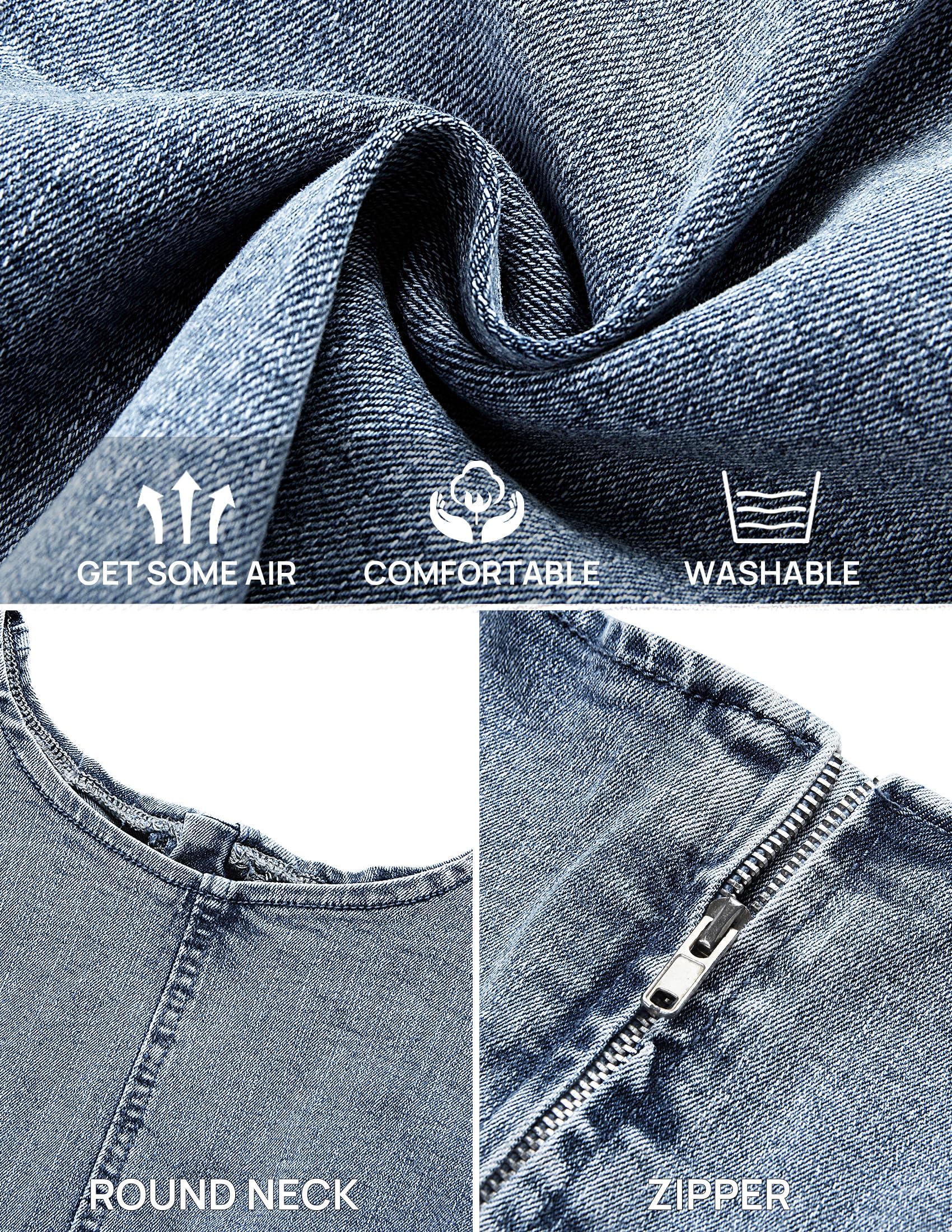 NENONA Womens Sleeveless Denim Mini Dress Casual Stretchy Waist Tank Jean Dresses,Greyblue,S